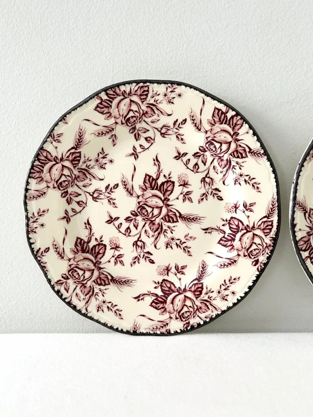 2 WOOD & SONS Pink Colonial Rose 8” Plates Salad Dessert Scalloped England